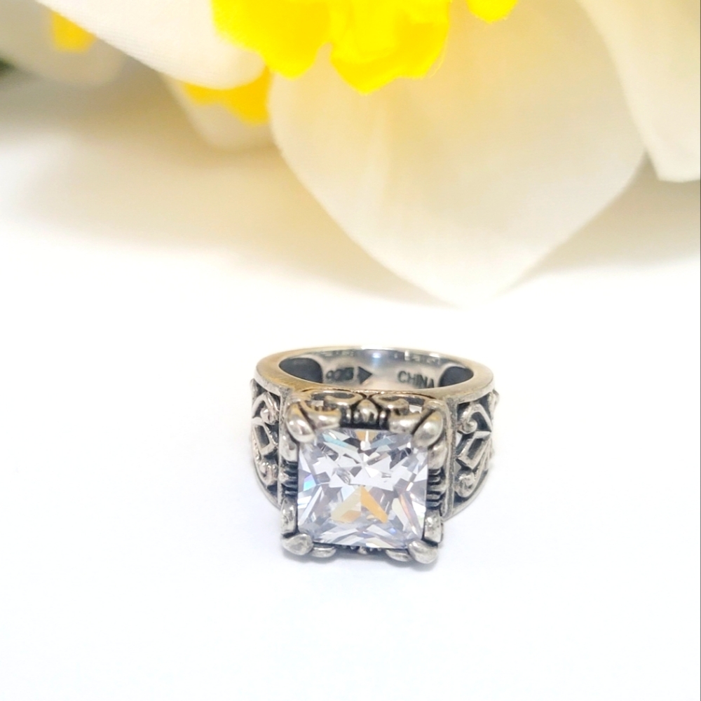 Silpada Retired Chunky Sterling Silver Shiny CZ Ring Size 6
